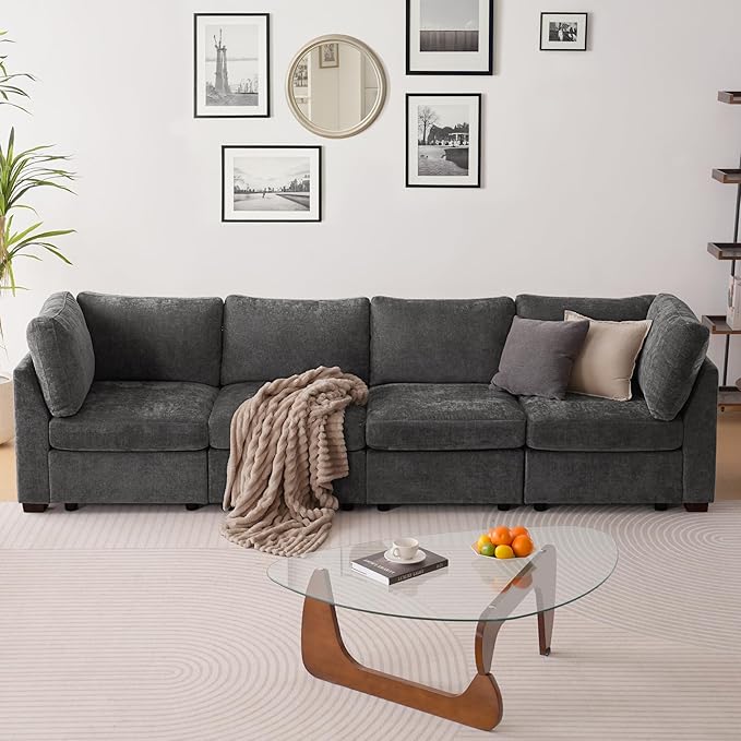 TEKAMON 123" Modular Sectional Sofa,Extra Large Comfy Cloud Deep Seat, Reversible Chaise Modular Sectional Couches for Living Room and Apartmenr,Grey 4steaer