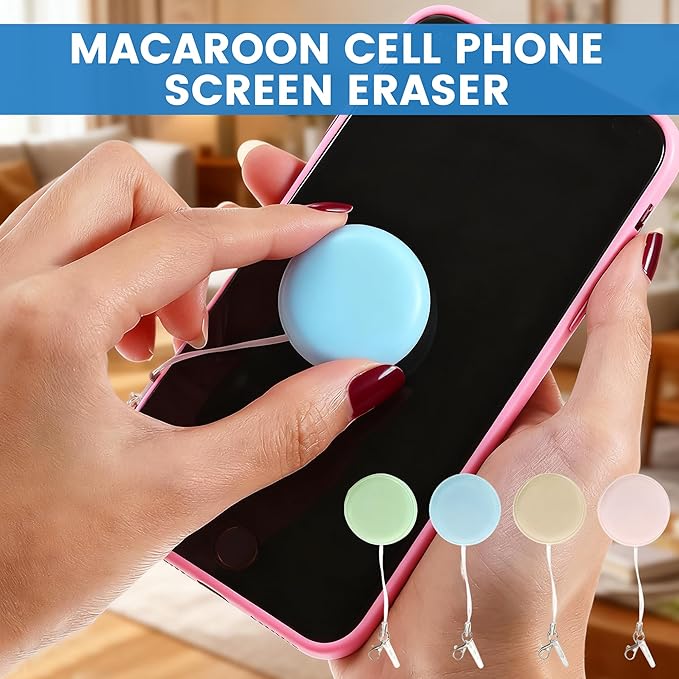 Macaron Phone Screen Cleaner, 2026 New Portable Mobile Phone Screen Wipe, Multifunctional Screen Eyeglasses Brush Cleaner for Travel or Office (4 Pcs)