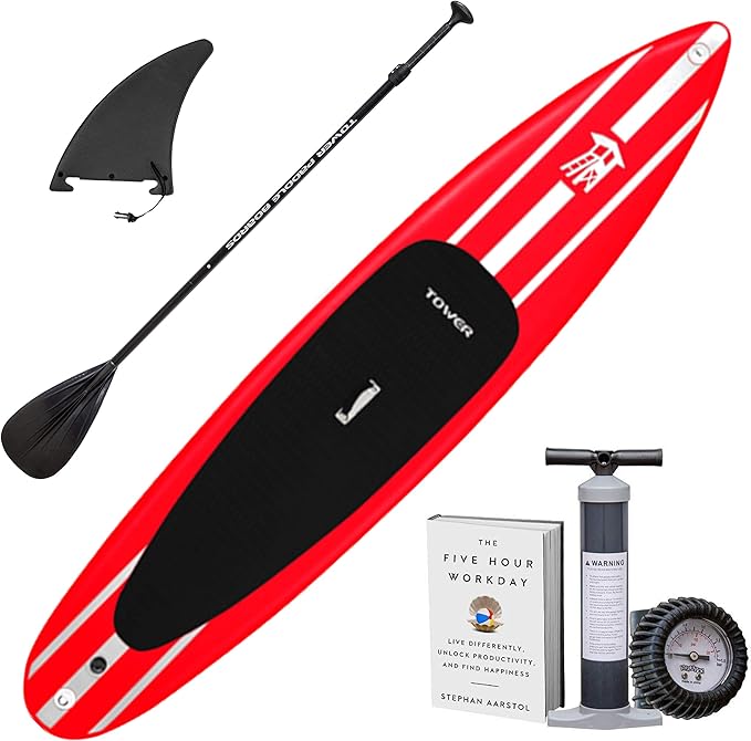 Tower iRace Inflatable 12’6” Stand Up Paddle Board - (6 Inches Thick) - Universal SUP Wide Stance - Premium SUP Bundle (Pu...
