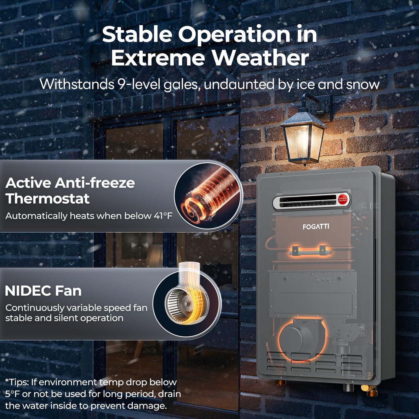 FOGATTI Propane Gas Tankless Water Heater Outdoor - Max 8.1 GPM 180,000 BTU, CSA Certified Compact Design On Demand Instant Hot Water Heater - Instagas Comfort 180S Series
