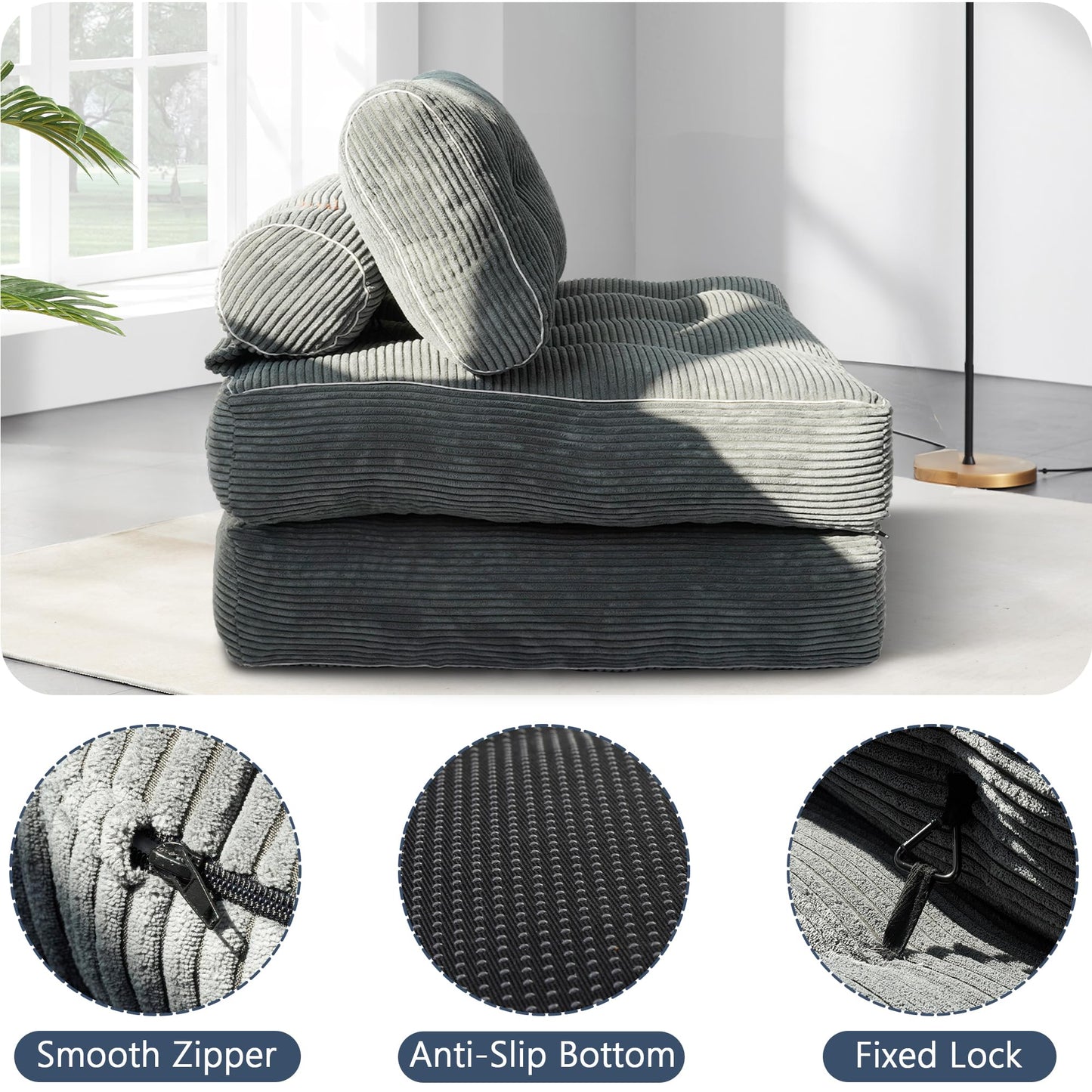 LFCREATOR Folding Sofa Bed,Convertible Sleeper Chair for Adults, Folding Sofa Bed Foam Filling Couch with Pillow，Sleeper Chairs Single Size Floor Mattress