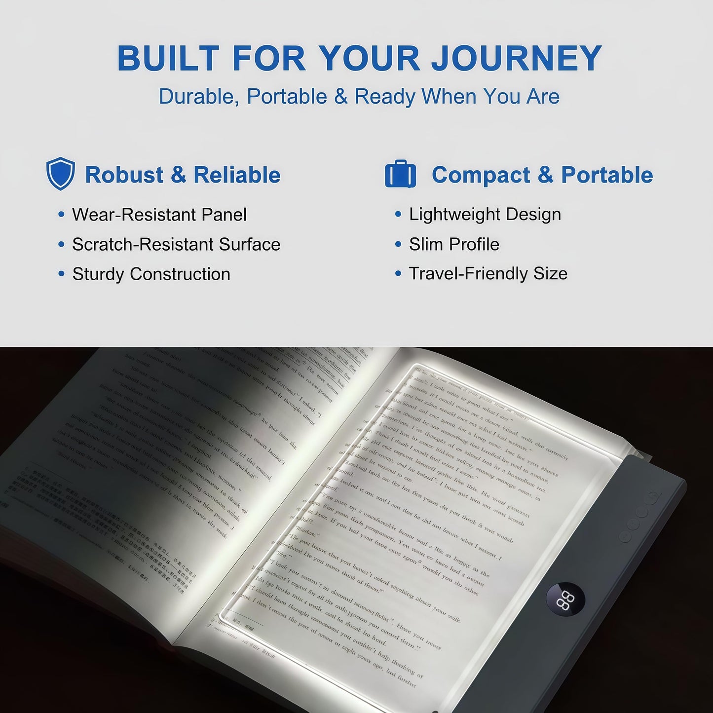 2026 Upgraded Book Light, Rechargeable Clear LED Flat Book Lights for Reading in Bed at Night with 3 Colors & Timer, Dimmable Panel Plate Book Lamp Full Page Light, Bookish Gifts for Book Lovers
