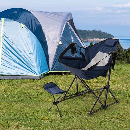 Tangkula Hammock Camping Chair, Portable Camp Chair with Retractable Footrest, Adjustable Back, Headrest, Cup Holder & Carry Bag, Outdoor Folding Lawn Chair for Camping, Fishing, Hiking