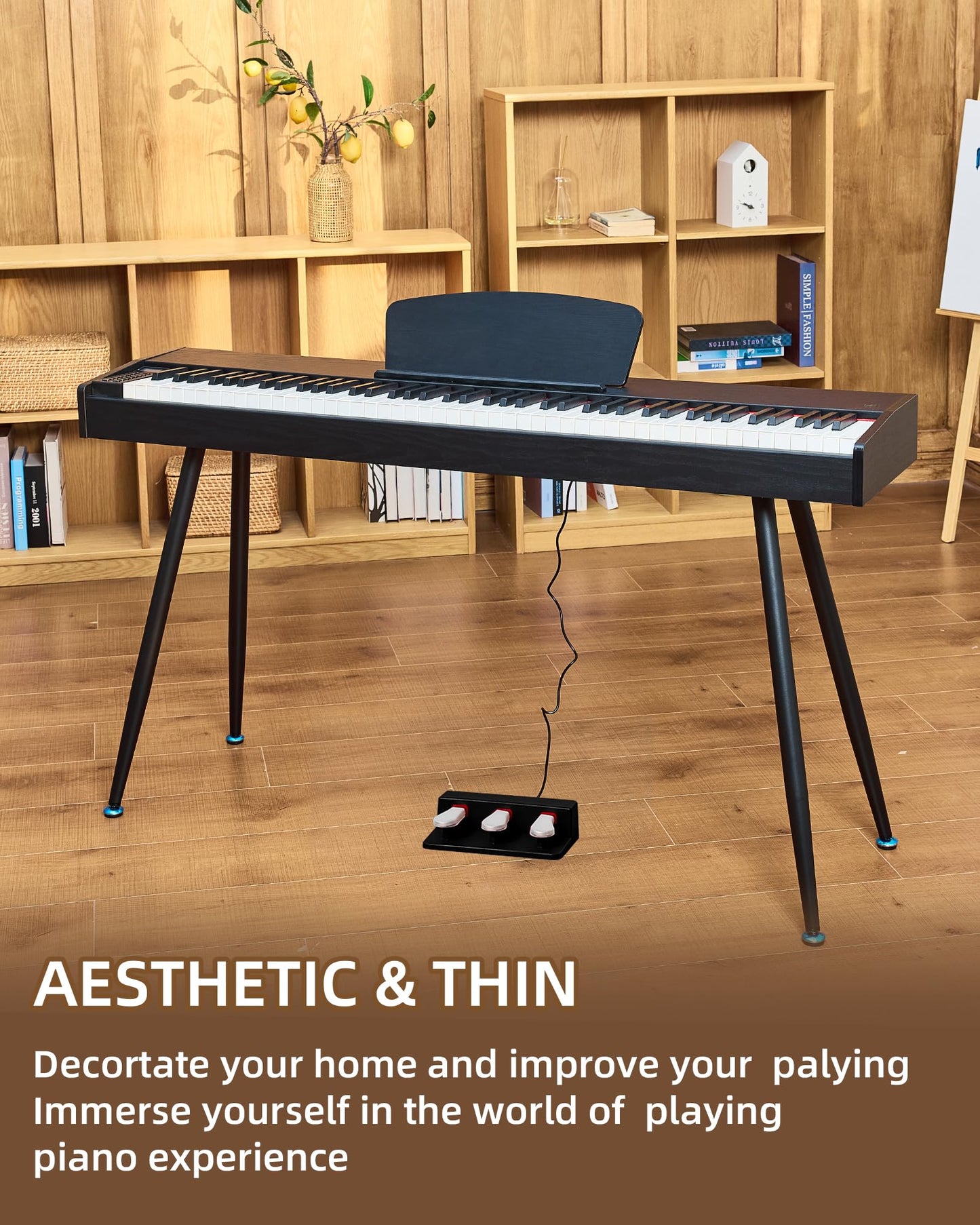 Doguva Digital Piano 88 Key Weighted Keyboard Progressive Hammer-Action Electric Piano For Beginners (Black) with Three-pedal Piano Cover Headphones Music Stickers
