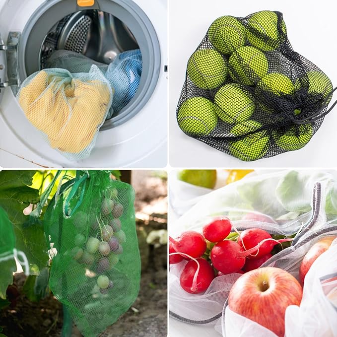PLULON 12 Pcs Mesh Bag Drawstring Mesh Laundry Bags, 13 x 15.5 Inch Nylon Drawstring Bag for Pool Beach Ball Toys Storage Bag for Collecting Travel Sports Gym (Multicolor)
