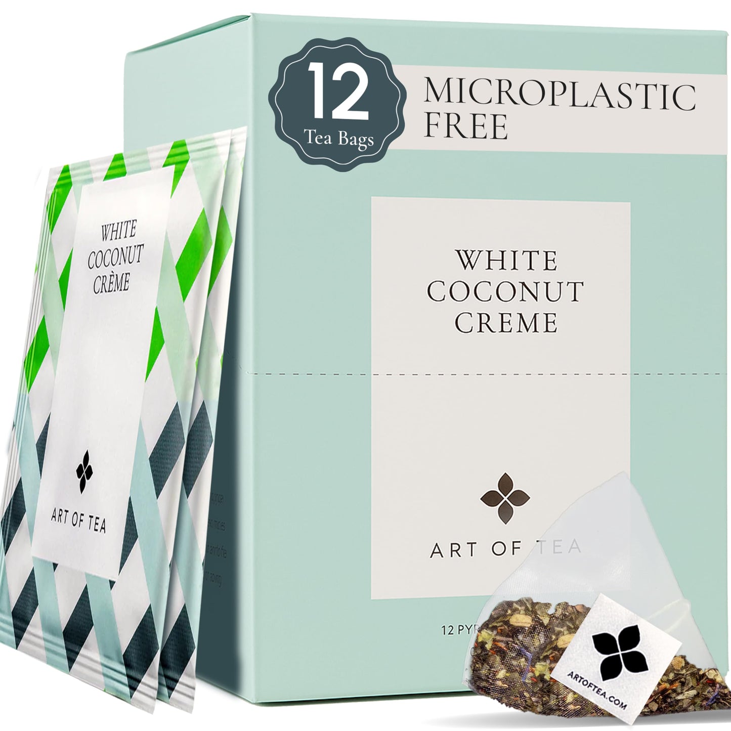 Art of Tea | Organic White Coconut Crème | 12 Count Eco Friendly Sampler Box Assortment | Premium Caffeinated Organic White Tea Variety | Biodegradable Sachets