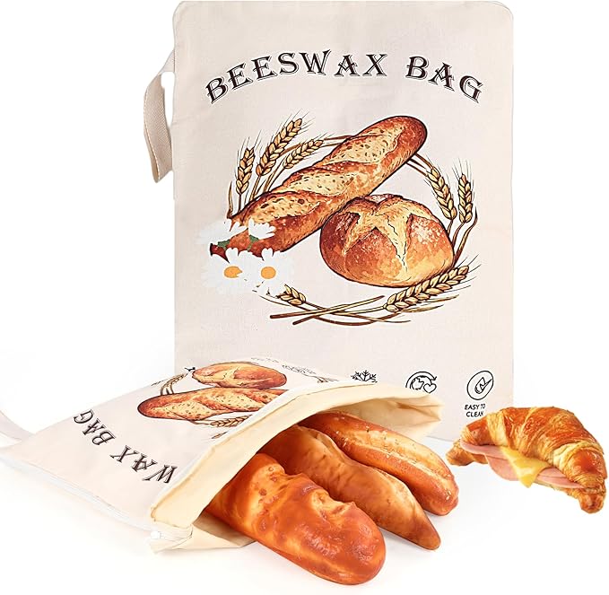 2 Pack Beeswax Bread Bags for Sourdough with L - Shaped Zipper Designed, Large Reusable Sourdough & Homemade Bread Bags - Easier to Use and Clean | Keep Food Freshness Longer