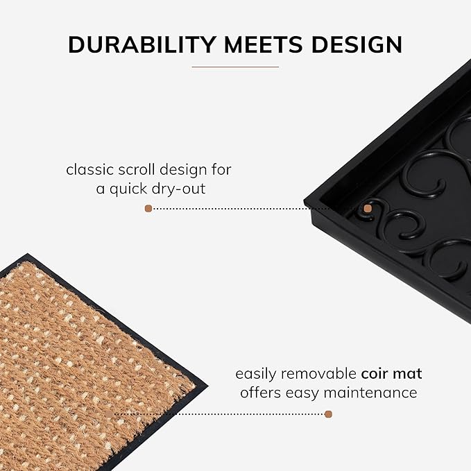 Anji Mountain Heavy Duty Waterproof Rubber Shoe Storage Mat Organizer/Boot Storage Tray Multi Use for Entryway with Coir, Tan and Khaki Insert, Fits 3 Pair (34.5" Wide)