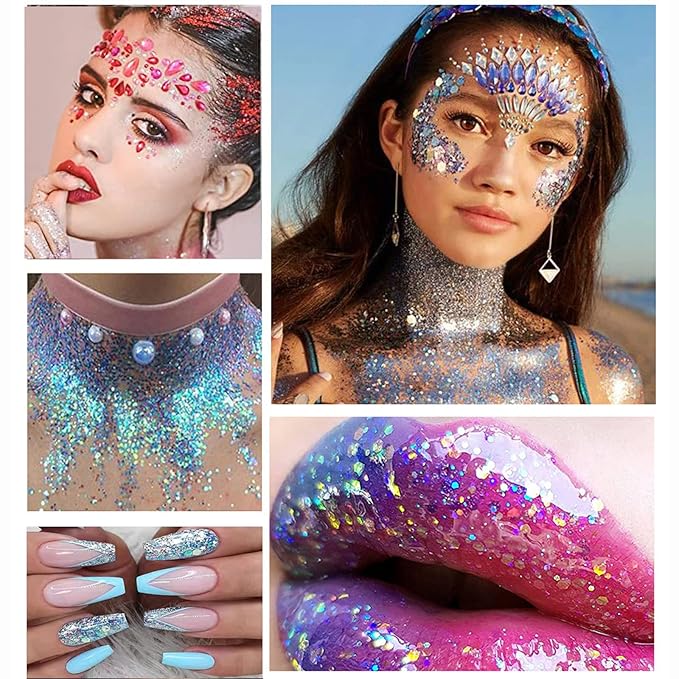 Glitter Eyeshadow Palette - Shimmer Purple Pink Blue Colorful Eyeshadow, Lip Face Eye Glitter Makeup - Lasting Waterproof High Pigmented Eye Shadow for Girl Women