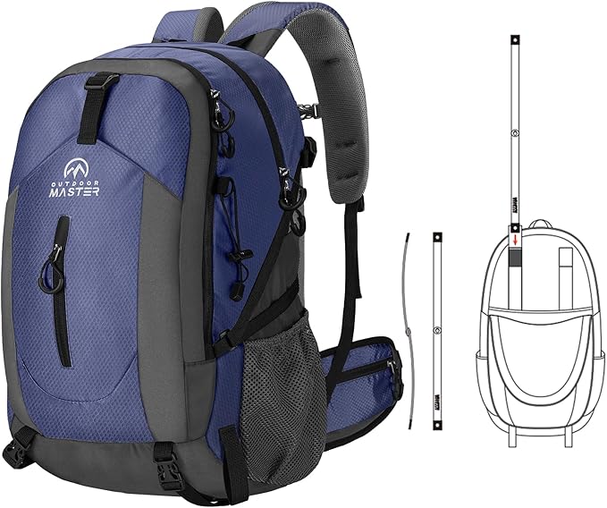 OutdoorMaster 50L Hiking Backpack with High Strength Aluminum Support, Lightweight Travel Daypack with Rain Cover, Waterpr...
