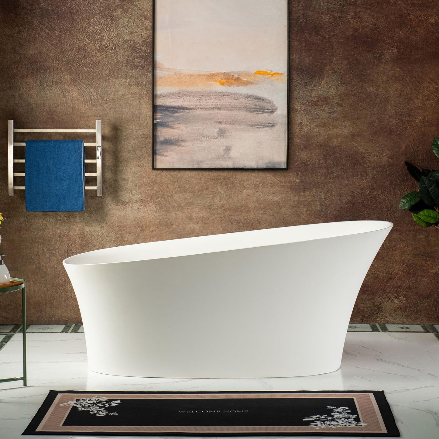 WOODBRIDGE 67 in. x 29.5 in. Stone Resin Luxury Contemporary Solid Surface Freestanding Bathtub in Matte White