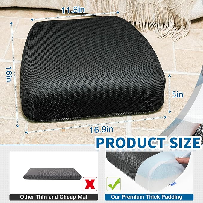SCFOAMZAI Seat Cushion for Tailbone Pain Relief, Extra Thick & Ventilated Office Chair Cushion with Non-Slip Cover, Memory Foam Booster Support for Desk, Car, Wheelchair (Black)