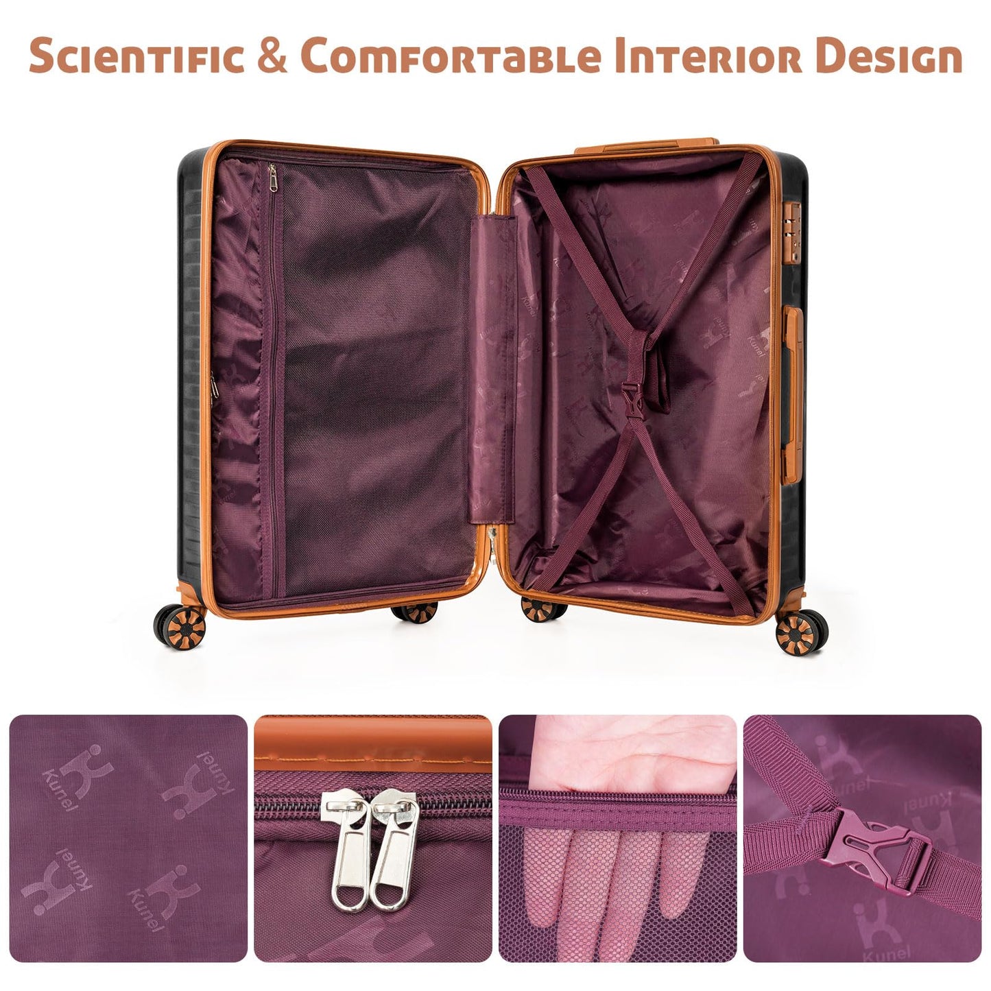 KUNEL Luggage Sets 5 Piece Suitcases with Wheels,ABS Hard Case Suitcases with Spinner Wheels, TSA Lock, Durable Travel Luggage