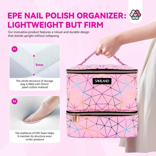 SAVILAND Nail Polish Organizer Bag: 30 Bottle Holder & 70 Bottle Organizers & Storage Case for Nail Tech Supplies