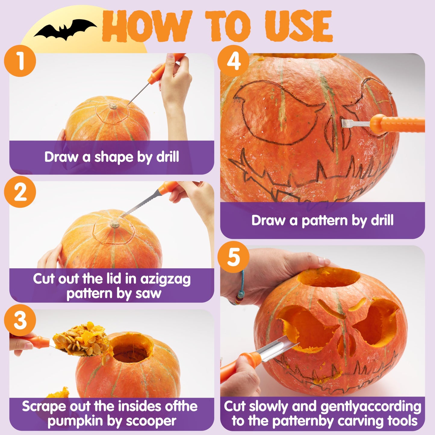 JOYIN 12 Pcs Halloween Pumpkin Carving Kit Tools, Professional Carving Set with Handbag, 12 Stainless Steel Double-sided Sculpting Tool for Kids DIY Jack-o-Lantern Party Decor Family Craft Supplies