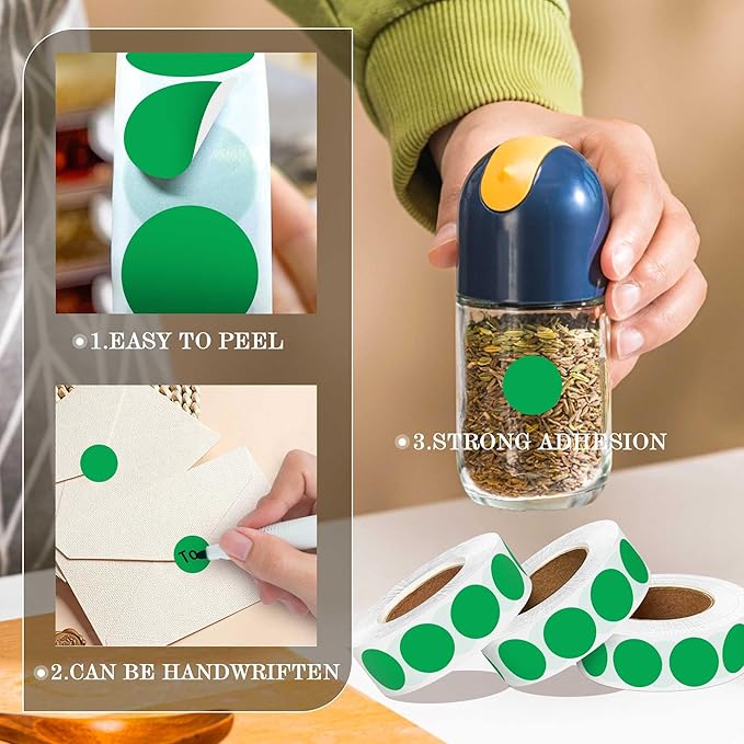 0.75 Inch 4 Rolls of 4000 Colorful Dots Sealing Stickers,3/4"Round Permanent Adhesive Color Coding Labels,Green Dots Stickers for Home Decorative, Storage Bins, Moving Containers & Organization