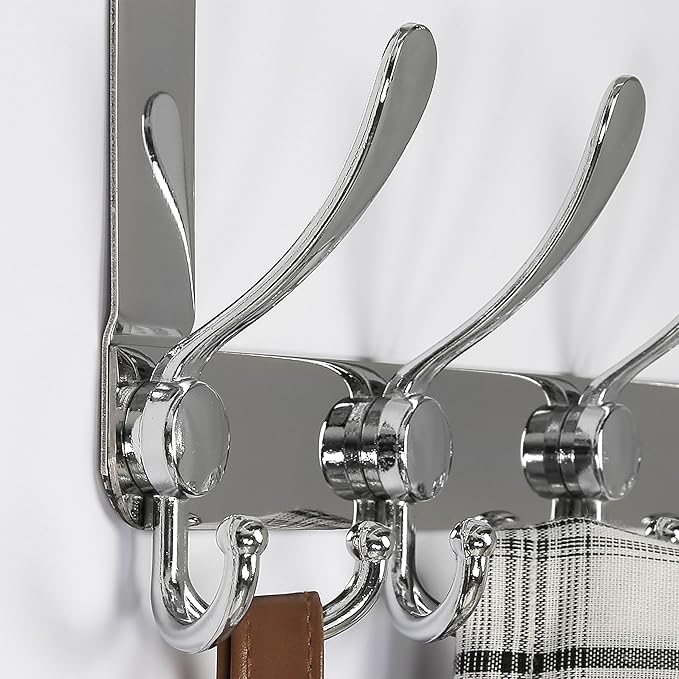 Dseap Over The Door Hook Hanger - 5 Tri Hooks, Heavy Duty Over The Door Towel Rack Coat Rack for Clothes Hat Towel,Chromed