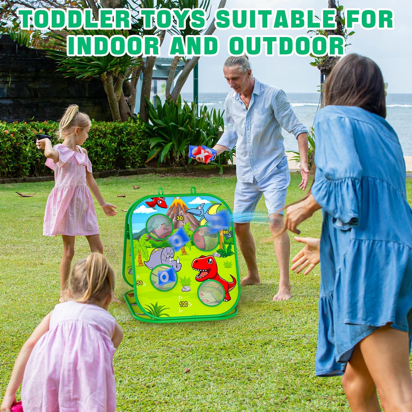 RIEYON 4-in-1 Bean Bag Toss Game for Kids, Toddler Toys for Kids Party Games and Outdoor Toss Games, Birthday for Kids Aged 3 4 5 6 7 8 Year Old