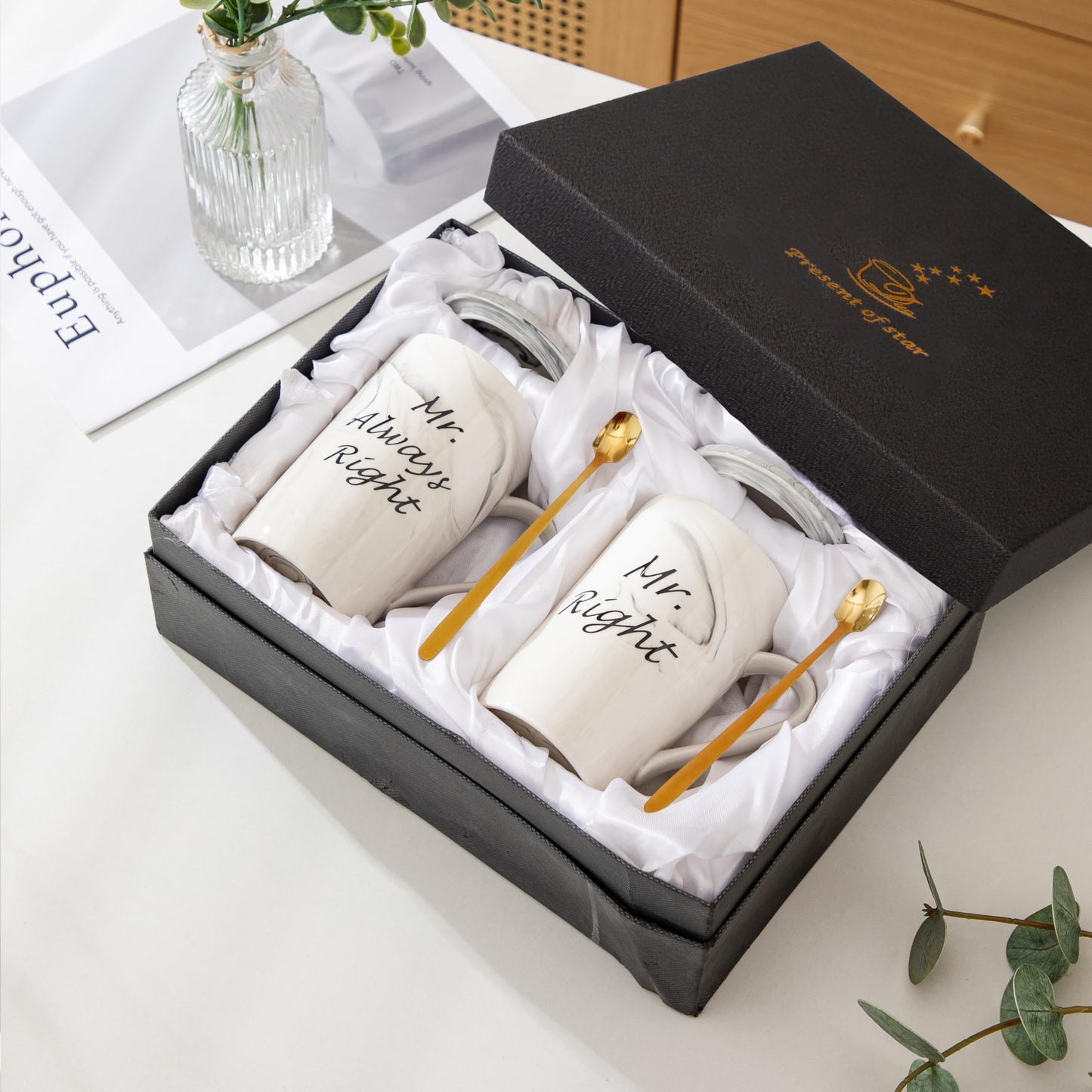 Mr and Mr Coffee Mugs Wedding Gifts for Grooms Gift for Gay Couples Engagement Wedding and Married Couples Anniversary Valentine's Day Gifts Ceramic Marble Cups