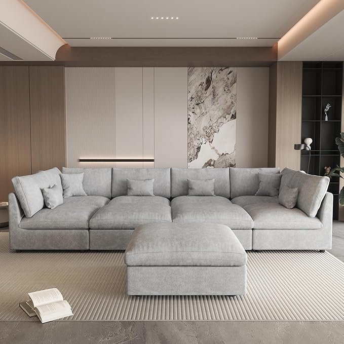 WJShome Cloud Couch for LivingRoom,190" U Shaped Modular Sectional Sofa with Ottoman,Down Filled 9 Seater Convertible Sleeper Sofa Bed Oversized Furniture Sets,Gray