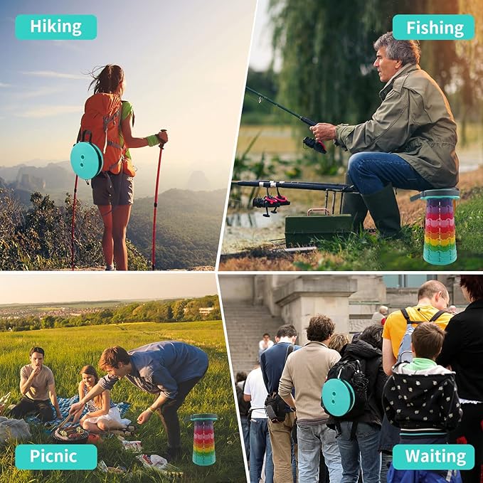 Fuuaiyim Folding Collapsible Camping Stool, Sturdy Platic Outdoor Foldable Telescopic Stool, Ultralight Portabel Retractable Seat for Camping, Picnic, BBQ, Gardern, Kitchen
