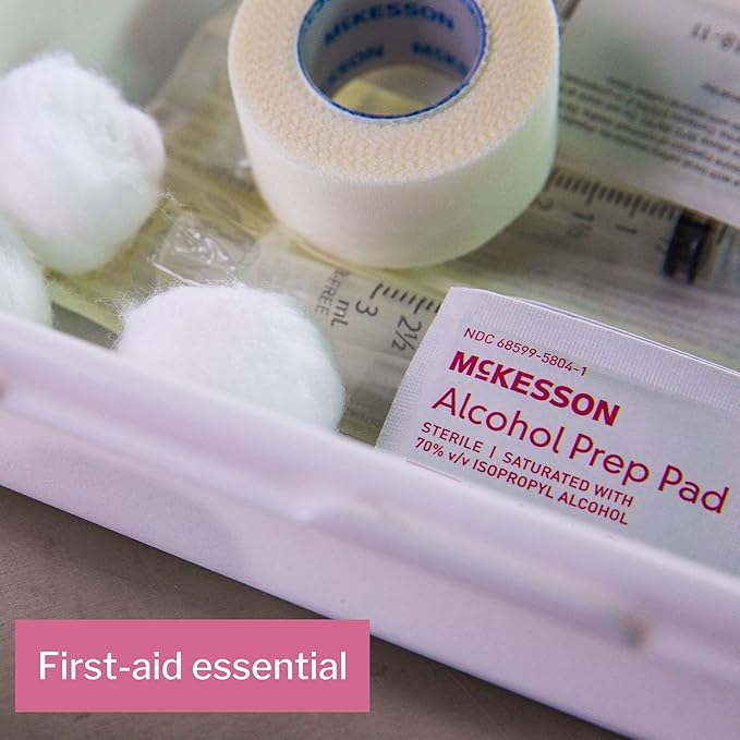 McKesson Alcohol Prep Pads [Pack of 4000] 70% Isopropyl, Individually Wrapped Wipes, Sterile, Medical-Grade, First Aid, Medium, 200 Count, 20 Boxes