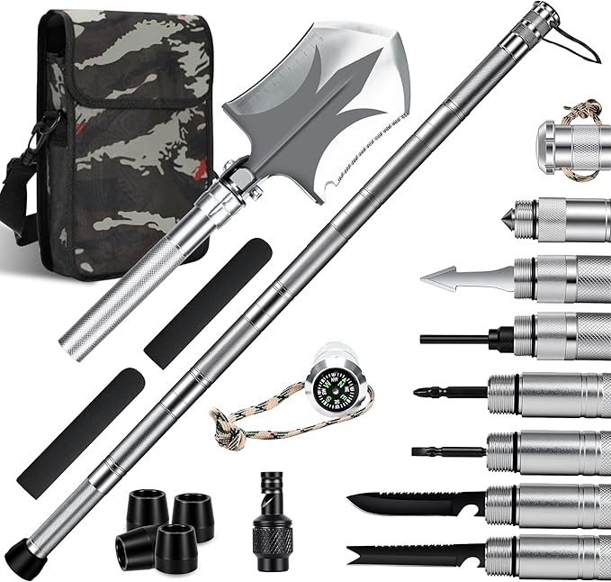 Hiking Tactical Stick, Walking Staff with 16 in 1 Outdoor Multitool Gear, All-Terrain Camping Gear for Hiking & Trekking, ...