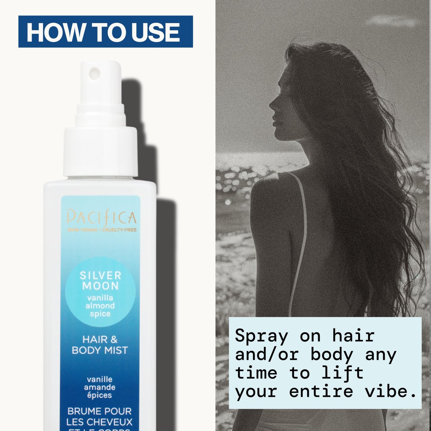Pacifica Hair Perfume & Body Fragrance Spray Mist - Silver Moon with Vanilla, Almond & Spice – Alcohol-Free, Vegan & Cruelty-Free, 6.5 oz