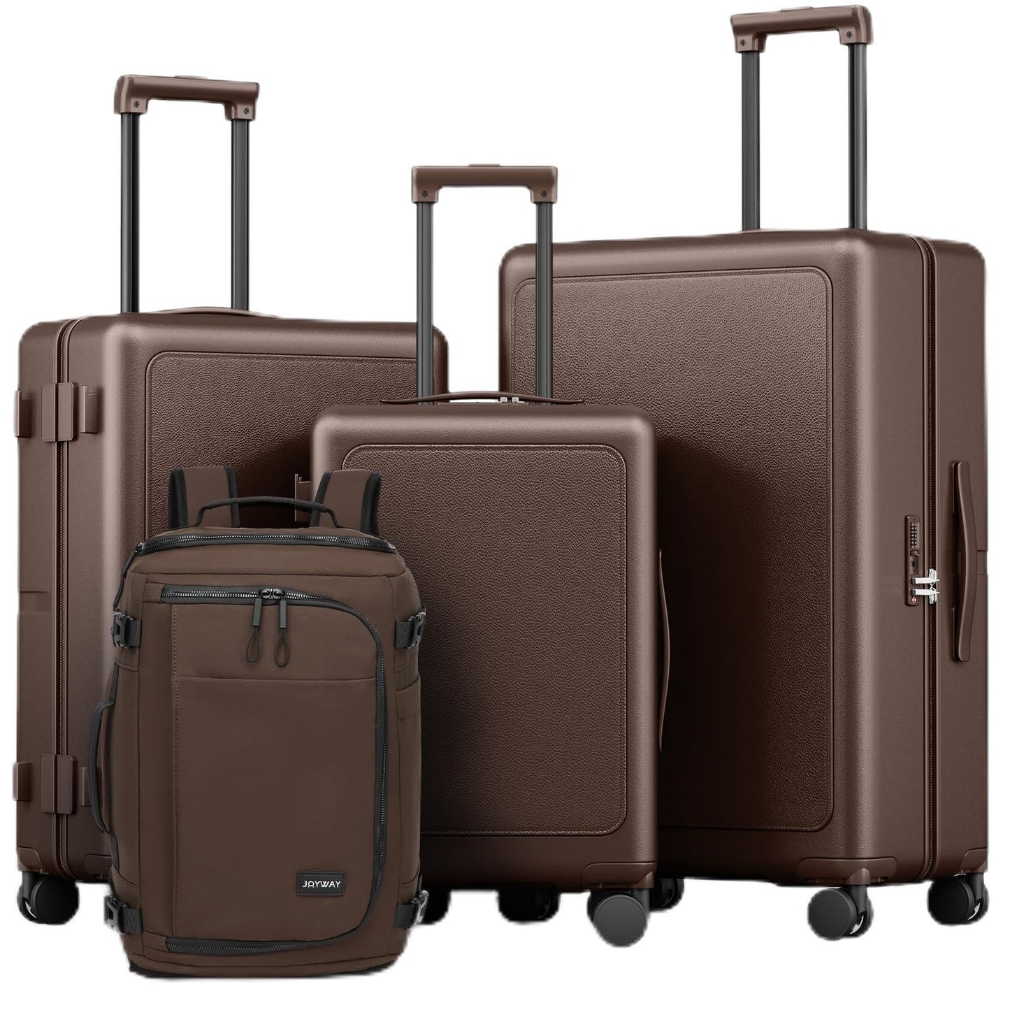 Joyway Luggage Sets 4 Piece with Spinner Wheels, Carry On Luggage 20In with ABS+PC Hardshell, Lightweight Suitcase Set with Travel Backpack and Pressure-resistant Frame, 20/24/28 Inch, Coffee