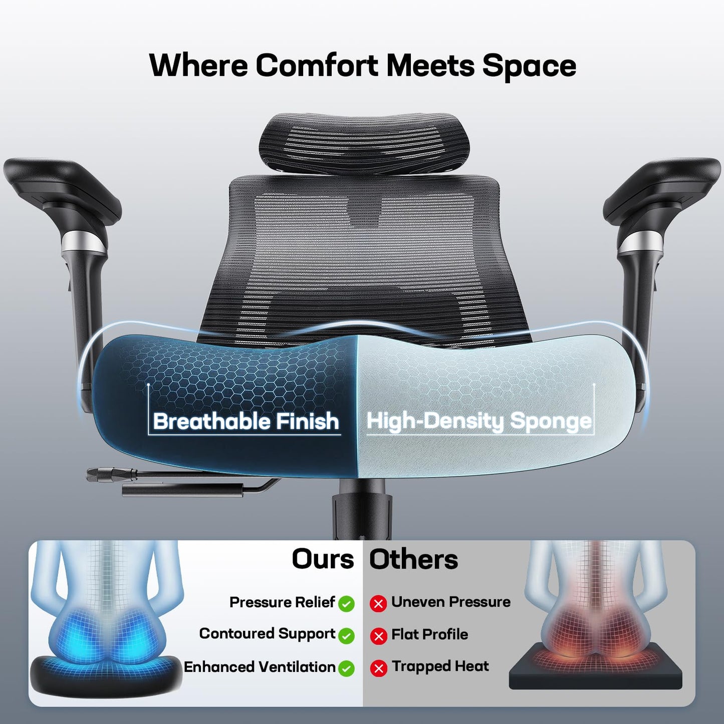 Marsail Ergonomic Office Chair with 6D Armrests, Ergonomic Chair with 3D Adjustable Headrest, Slide Seat, Lumbar Support, and 4-Position Tilt Lock – Big and Tall Office Chair with 330 lbs Capacity