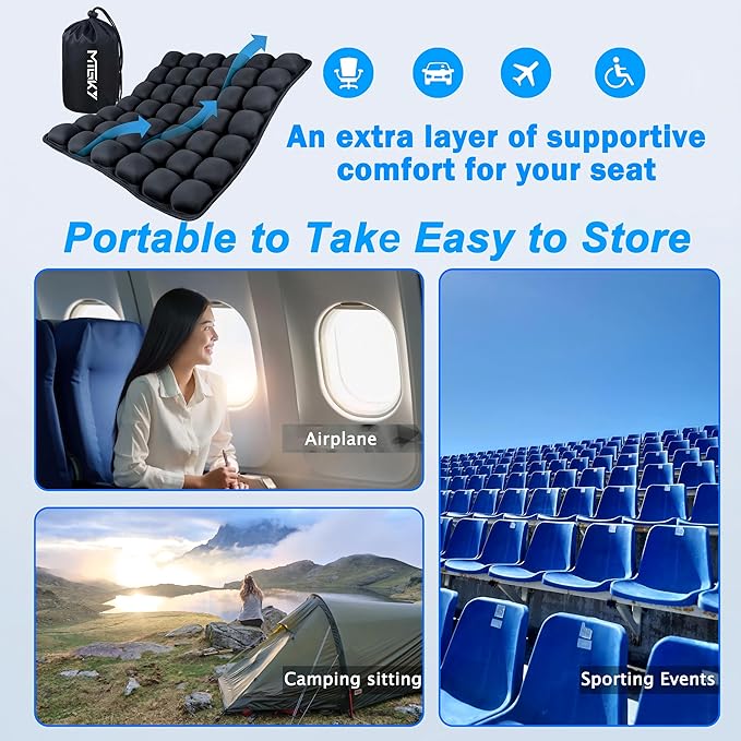 MTGKY Sondor Travel Seat Cushion,Airplane seat Cushion for Long Flight,Portable & Adjustable,Inflatable Cushion for Wheelchair, Travel,Driving,Office Work