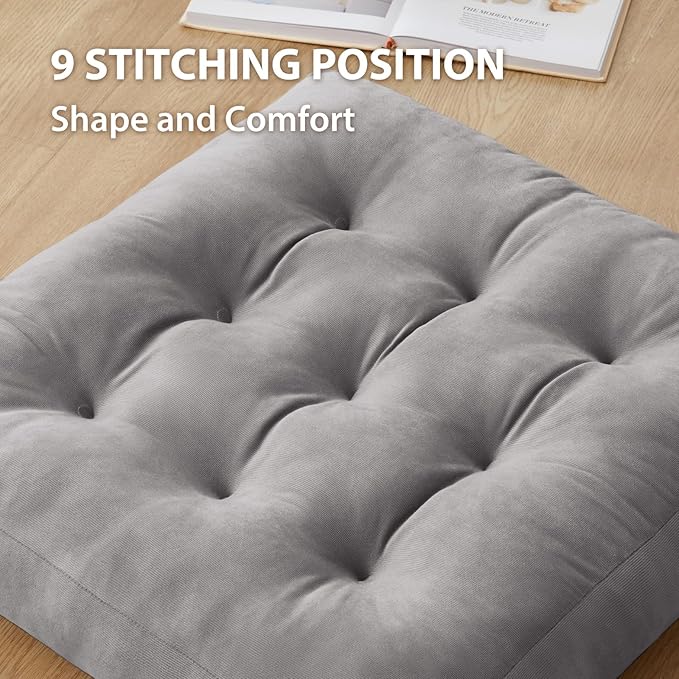 SM-XLHN Meditation Floor Pillow Set of 6, Square Large Pillows Seating for Adults, Meditation Cushion Pillow,Tufted Corduroy Cushion for Tatami Living Room or Yoga, Light Gray, 22x22 Inch