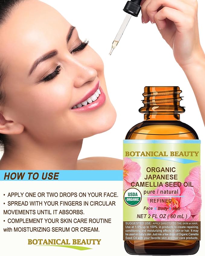 Botanical Beauty Japanese ORGANIC CAMELLIA Seed Oil. 100% Pure Natural Undiluted Refined Cold Pressed Carrier Oil to revitalize and rejuvenate the hair, skin and nails. 4 Fl. oz 120 ml