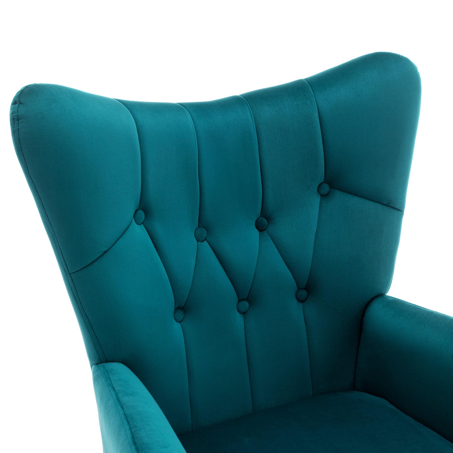 Container Furniture Direct Modern Chic Mid-Century Velvet Accent Armchair for Living Room, Bedroom, or Home Office, Button-Tufted Wingback Design with Gold Flared Legs, Dark Teal