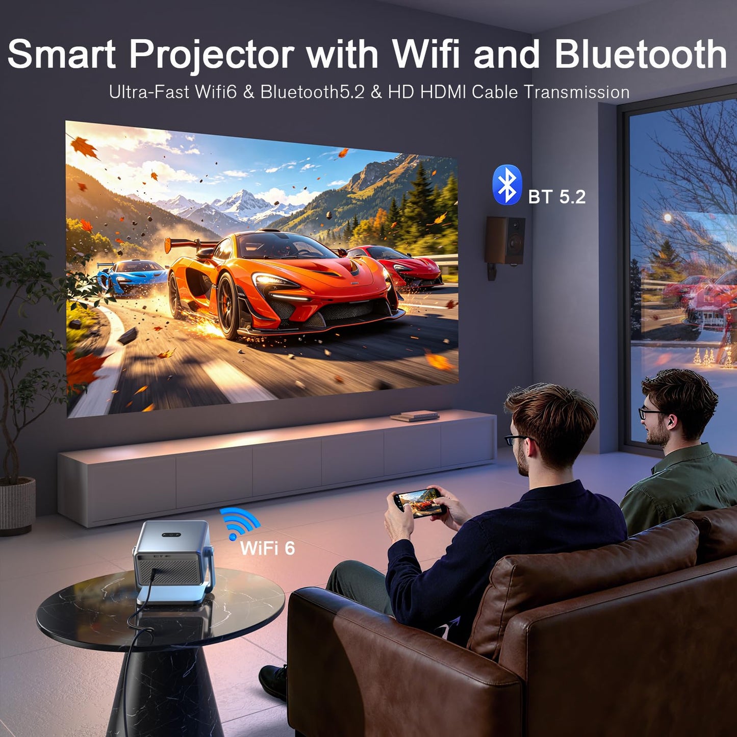 [3500 ANSI & Now with Netflix] 4K Projector with WiFi and Bluetooth for Display Booths, Auto Focus Keystone Smart Projector , Voplls Mini Projector with Adjustable Stand for Home Bedroom (silver）