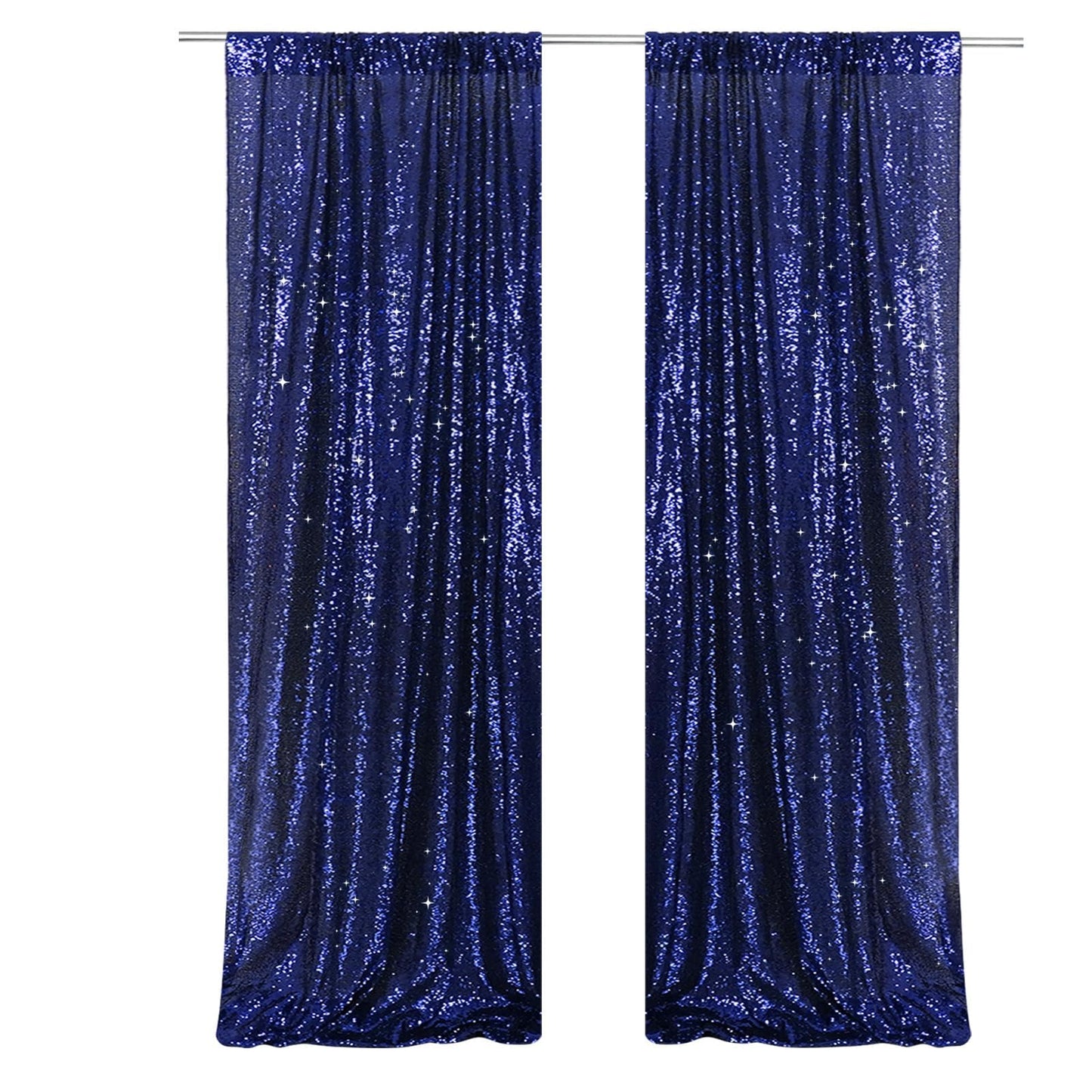 PartyDelight Navy Blue Sparkly Sequin Backdrop Curtains 2FT X 8FT 2 Panels for Wedding Party Room Decorations