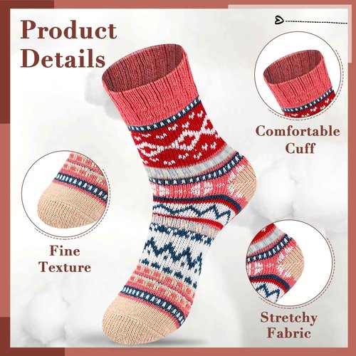 Taiyin 80 Pairs Bulk Wool Socks for Women Warm Winter Soft Thick Thermal Hiking Socks Fluffy Indoor Cozy Christmas Boho Gifts