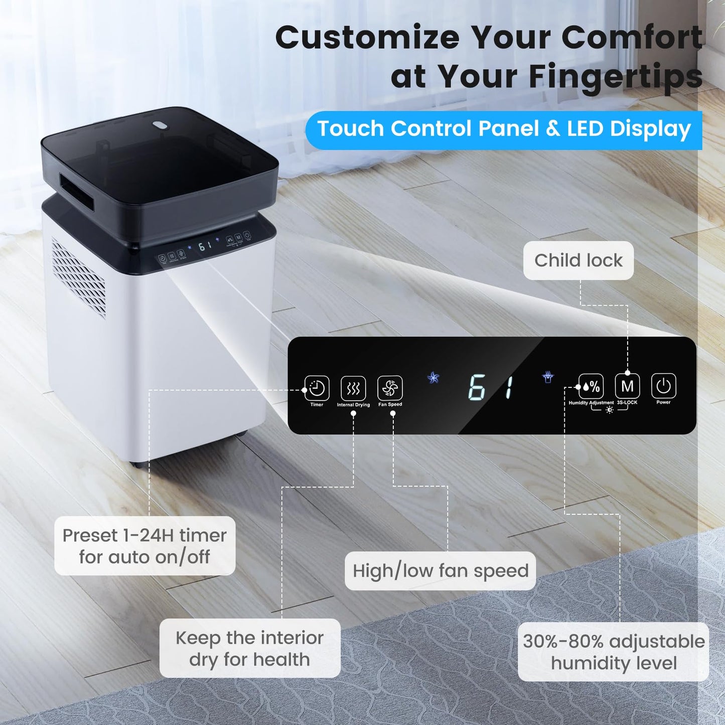 CLEEMAN 4,500 Sq.Ft Dehumidifier for Basement and Home, 70 Pint Dehumidifier with Drain Hose, Pump, 2.2 Gal Water Tank & Child Lock, 24H Timer & Energy Efficient, Ideal for Large Room (4500 Sq.Ft)