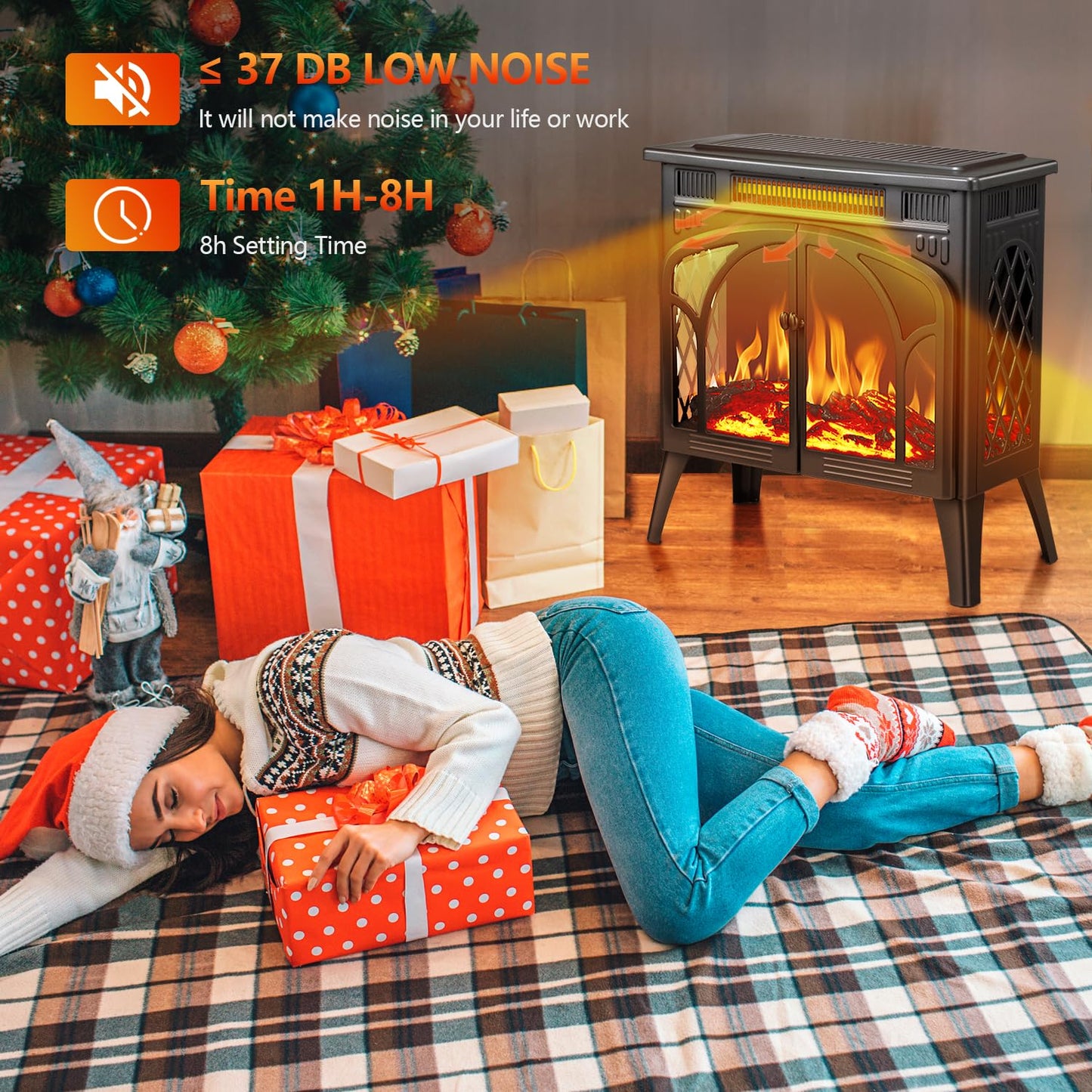 R.W.Flame Electric Fireplace Heater 25 With Remote Control, Cathedral Stylish, Different Flame Effects And Log Set Colors, Adjus