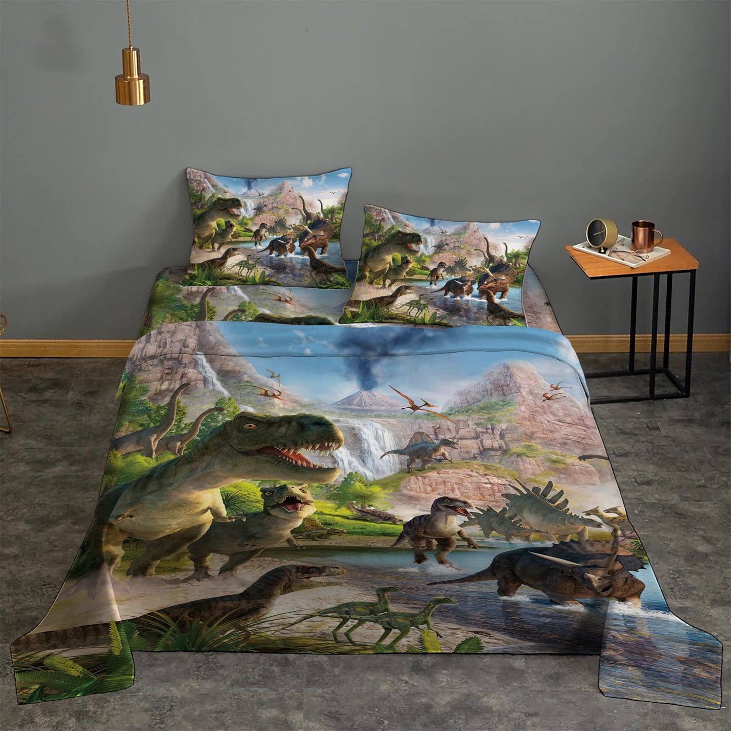 NiuOne 4 Pieces Dinosaurs Bed Sheets Set Twin for Boys 3D Realistic Dinosaur Green Bed Sheets Set Ancient Dinosaur Theme Kids Bedroom Bedding Sheet Set,Twin Size