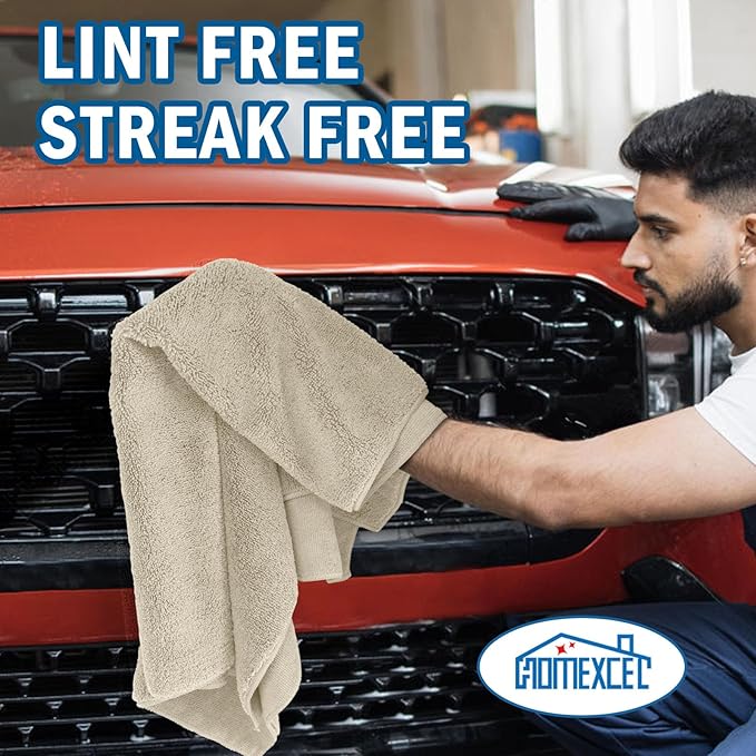 HOMEXCEL Professional Large Microfiber Car Drying Towels 2 Pack, Lint Free, Scratch Free, Highly Absorbent Drying Towel for Cars, SUVs, RVs, Trucks, and Boats,31" x 24",Brown