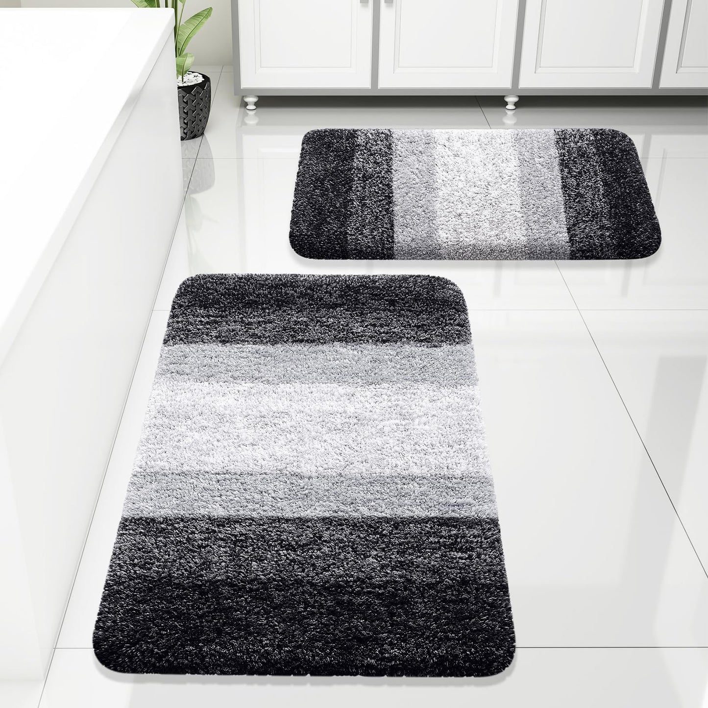 Arotive Bathroom Rugs Sets 2 Piece, Shaggy Soft and Absorbent Microfiber Bath Rugs, Non-Slip, Machine Washable Dry Bath Mats for Bathroom, 30x20 and 24x16,Black