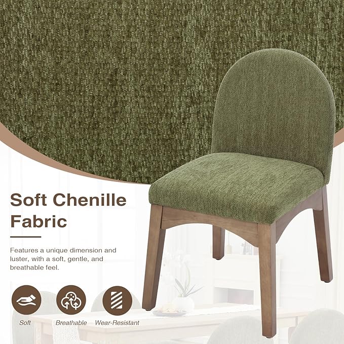 DUOMAY Modern Dining Chairs Set of 4, Mid Century Chenille Upholstered Dining Room Chairs Kitchen Chairs with Solid Rubberwood Legs, Armless Accent Side Chairs, Green
