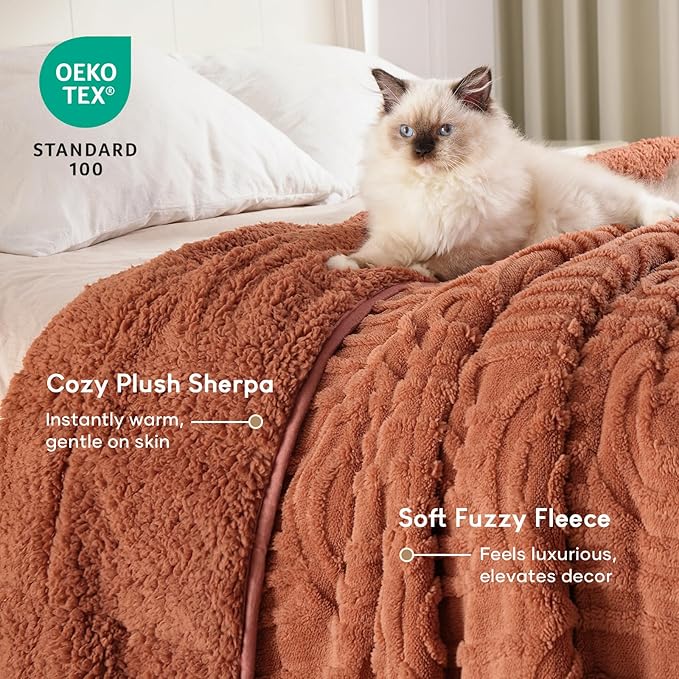 Cottonblue Jacquard Weighted Blanket for Adults 15 lbs Twin Size, Cozy Fluffy Sherpa Fleece Weighted Throw Blankets 48" x 72" for Sleep Relax, Fuzzy Warm Arch Heavy Blanket for Bed Couch, Rust Pink