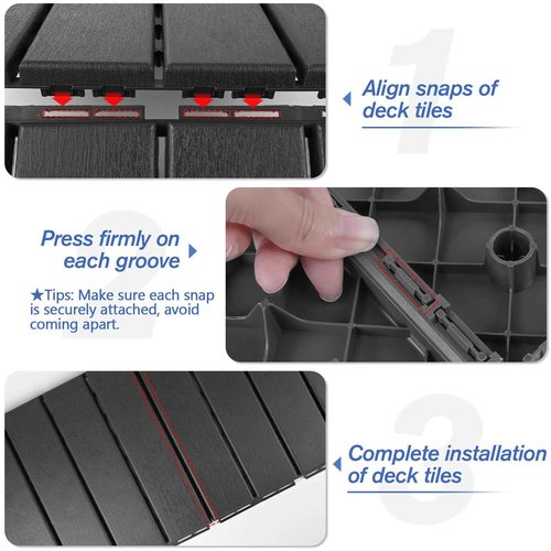 MYFAMIREA 27 Pcs Plastic Interlocking Deck Tiles 12" x 12" Patio Floor Decking Tiles Indoor Outdoor Waterproof Non-Slip Flooring Tile All Weather Use for Balcony Backyard Porch Poolside, Dark Grey