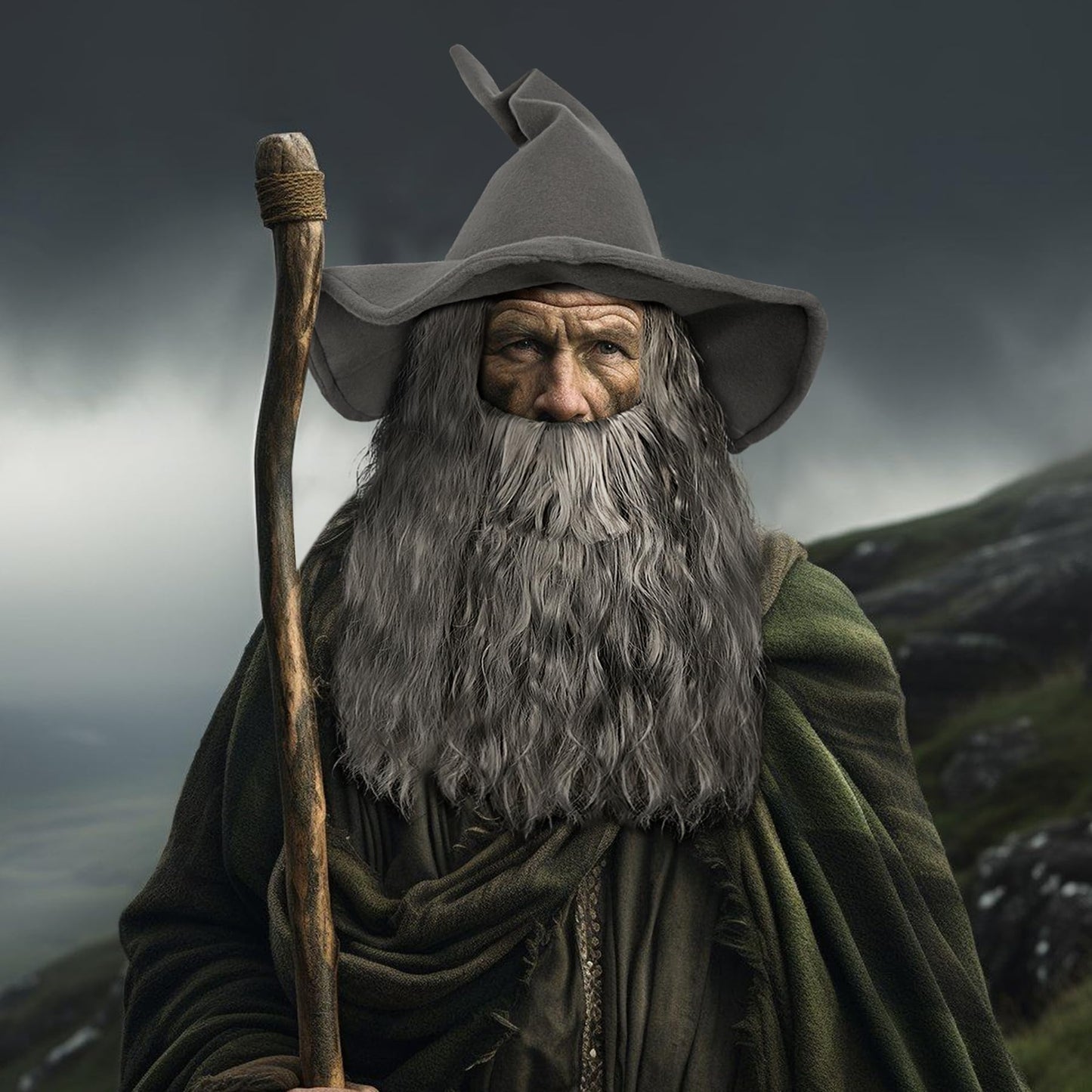 Joukavor Wizard Hat Beard and Wig Costume Accessory for Adults Halloween Cosplay (Grey)