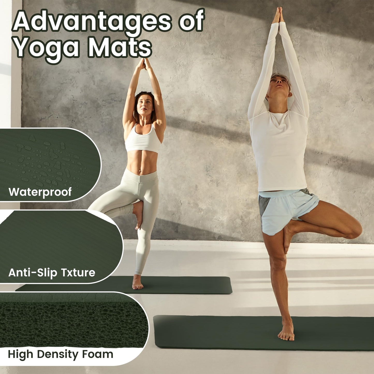 Fitvids 1/2-Inch Thick High Density Foam Exercise Yoga Mat with Carrying Strap, For Cushioning The Body Against Hard Floors, Jasper Green