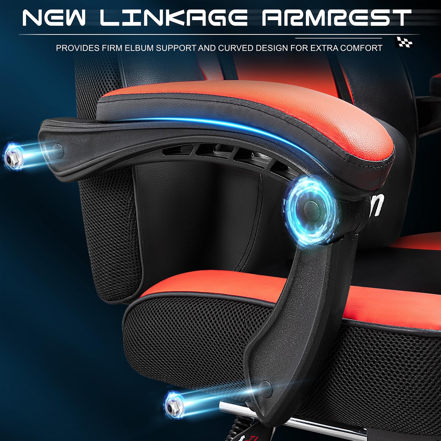 Gaming Chair with Footrest, Video Game Chair for Adults, Big and Tall Computer Chair with Massage Lumbar Support 330lb Weight Capacity, Ergonomic Adjustable Height and 360° Swivel Seat (Red)