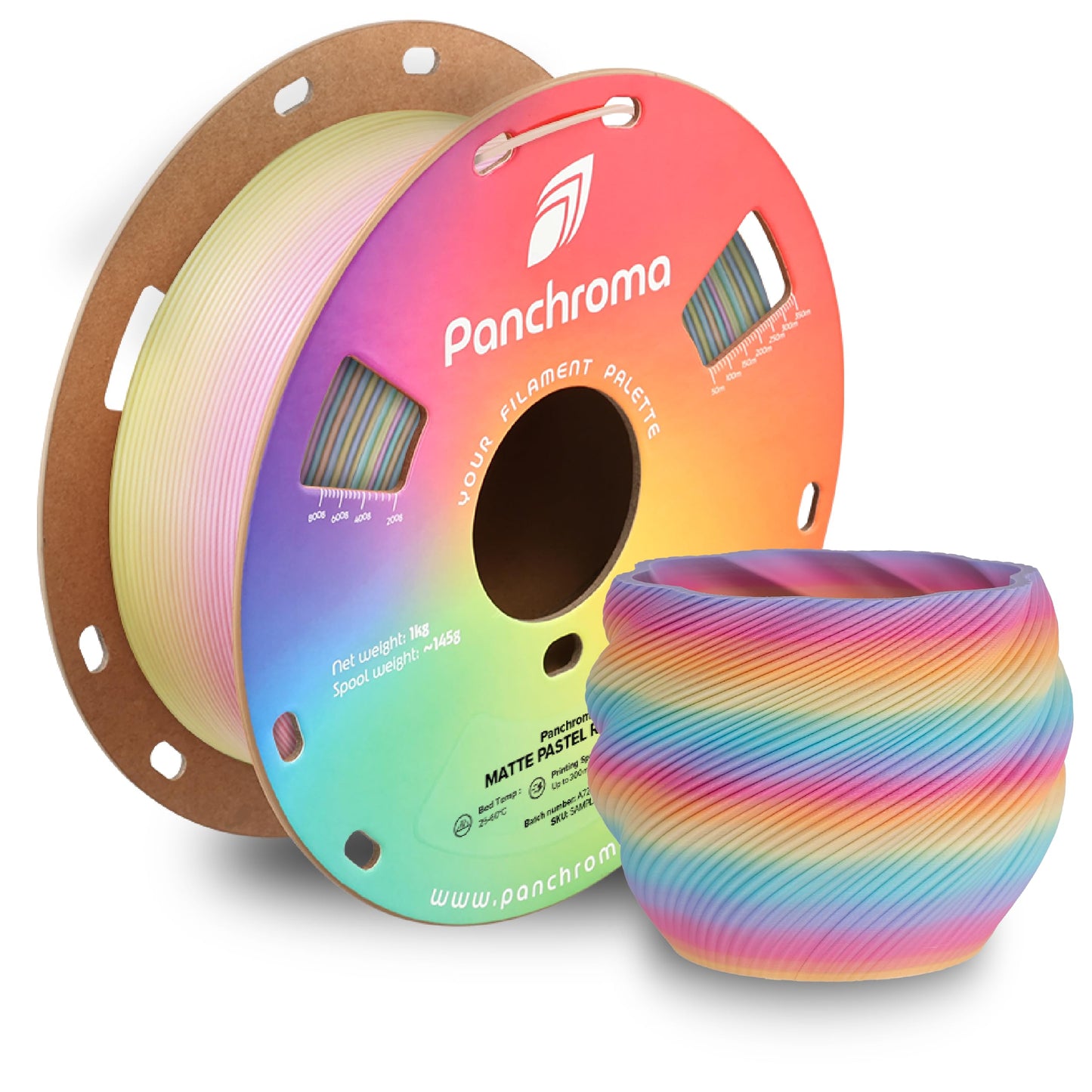 Polymaker Panchroma Gradient Matte PLA Filament, Multicolor Gradient Matte Pastel Rainbow 1.75mm 3D Printing Filament, 3D Printe