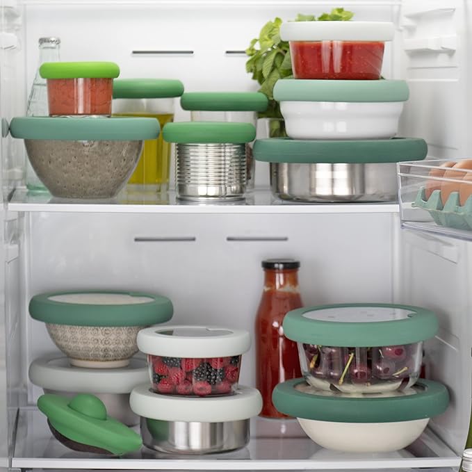 Food Huggers Replacement Lids for Glass Storage Containers | Silicone & Glass Lids that Don’t Crack | Fits Most Round Container Brands & Bowls | 100% Plastic Free | 1 Lid (X-Large), Terracotta